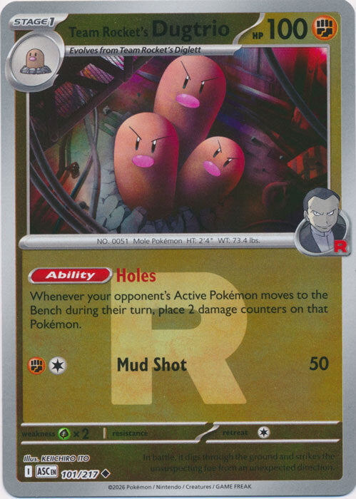 Ascended Heroes Team Rocket’s Dugtrio #101/217 Rocket Reverse Holo
